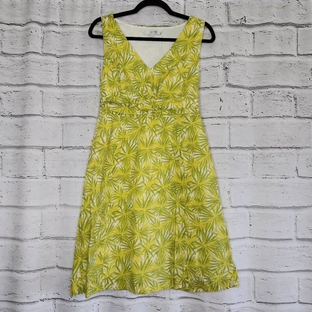 Boden Womens Midi Dress Sleeveless Floral Retro Yellow Flare Size 8 100% Cotton